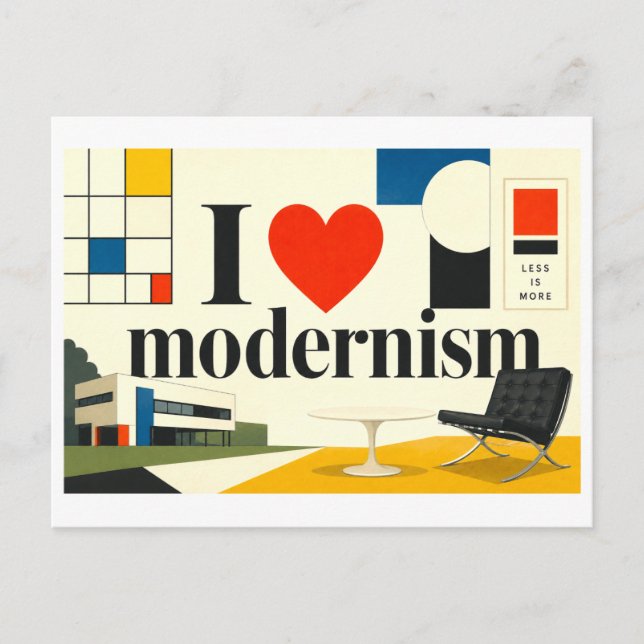 "Ich [Herz] Moderne" Postkarte (Vorderseite)