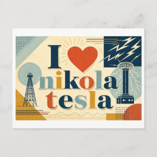 "Ich [Herz] Nikola Tesla" Postkarte