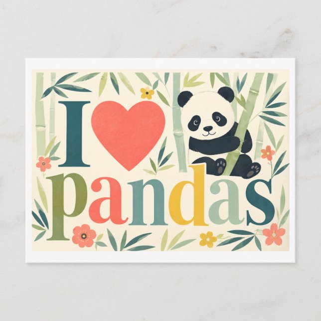 "Ich [Herz] Pandas" Postkarte (Vorderseite)