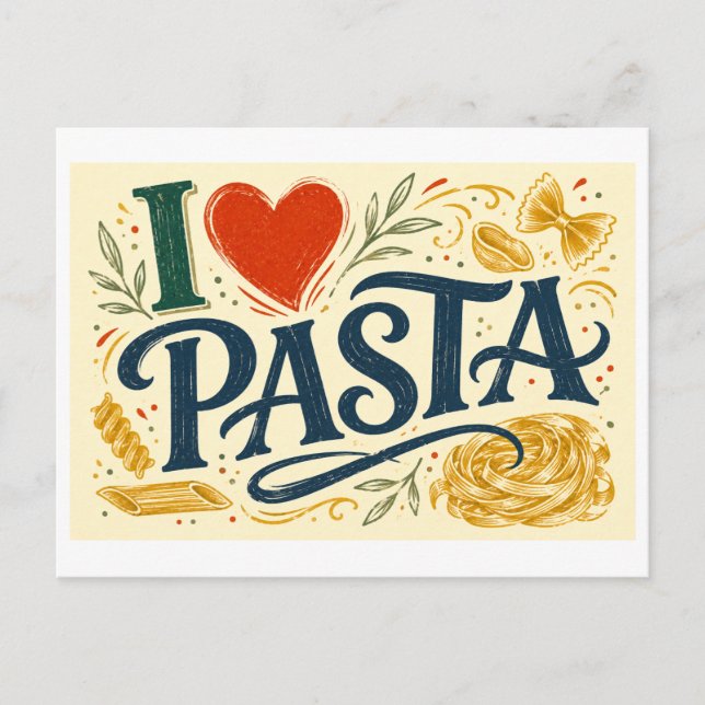 Ich [Herz] Pasta Postkarte (Vorderseite)