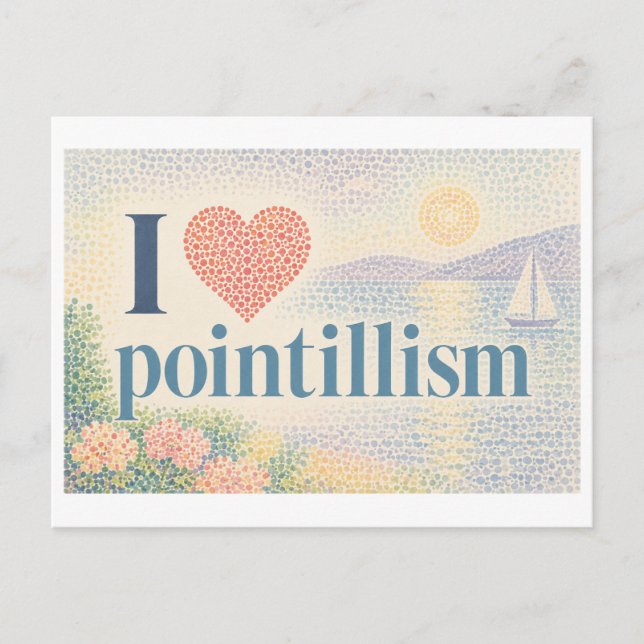 "Ich [Herz] Pointillismus" Postkarte (Vorderseite)