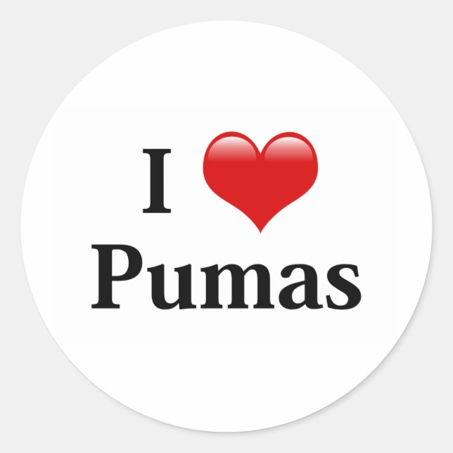 Ich Herz Pumas Runder Aufkleber (Vorderseite)