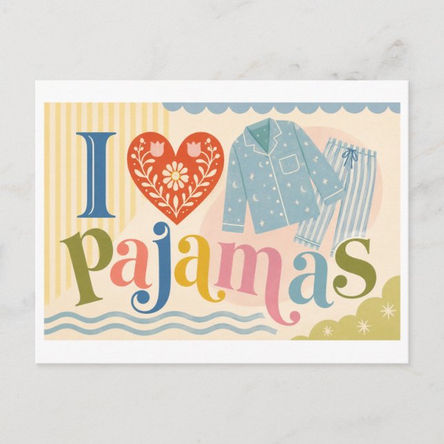 "Ich [Herz] Pyjama" Postkarte (Vorderseite)