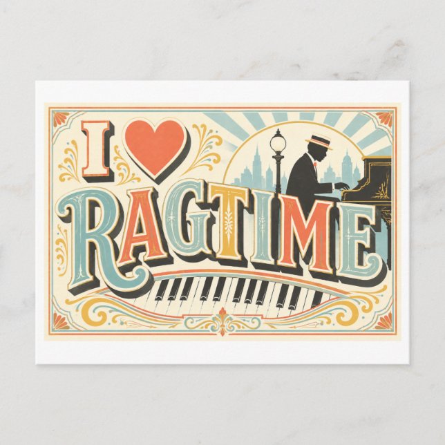 "Ich [Herz] Ragtime" Postkarte (Vorderseite)