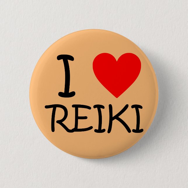 "Ich Herz Reiki" runder Knopf Button (Vorderseite)