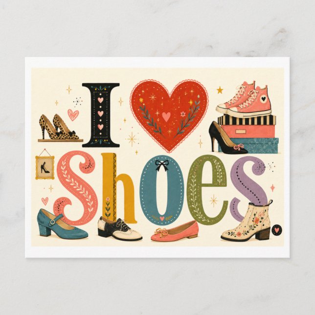 "Ich [Herz] Schuhe" Postkarte (Vorderseite)