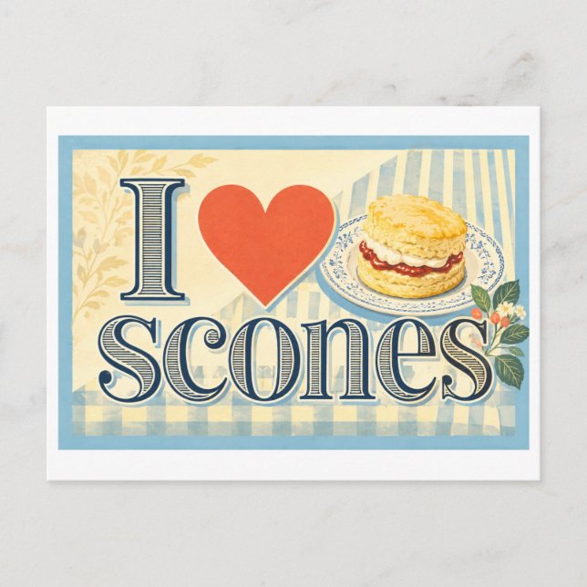 "Ich [Herz] Scones" Postkarte (Vorderseite)