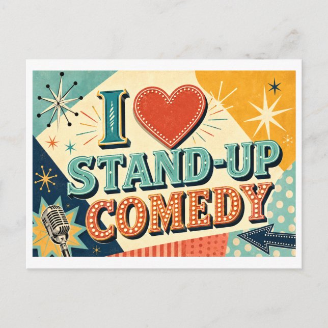"Ich [Herz] Stand-Up-Comedy" Postkarte (Vorderseite)