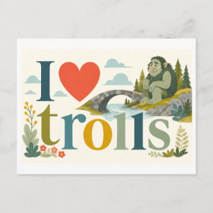 "Ich [Herz] Trolle" Postkarte