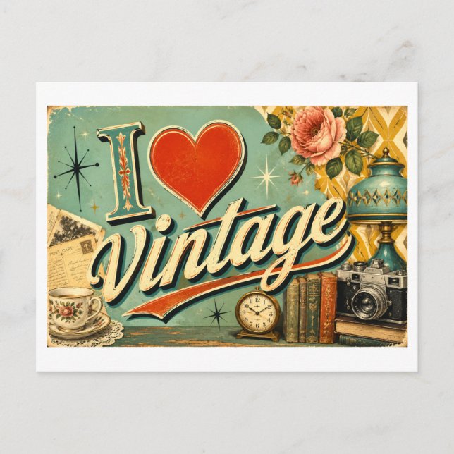 "Ich [Herz] Vintage" Postkarte (Vorderseite)