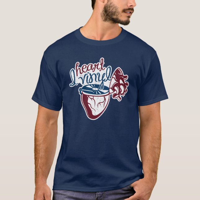 "Ich Herz-Vinyl" dunkler T - Shirt (Vorderseite)