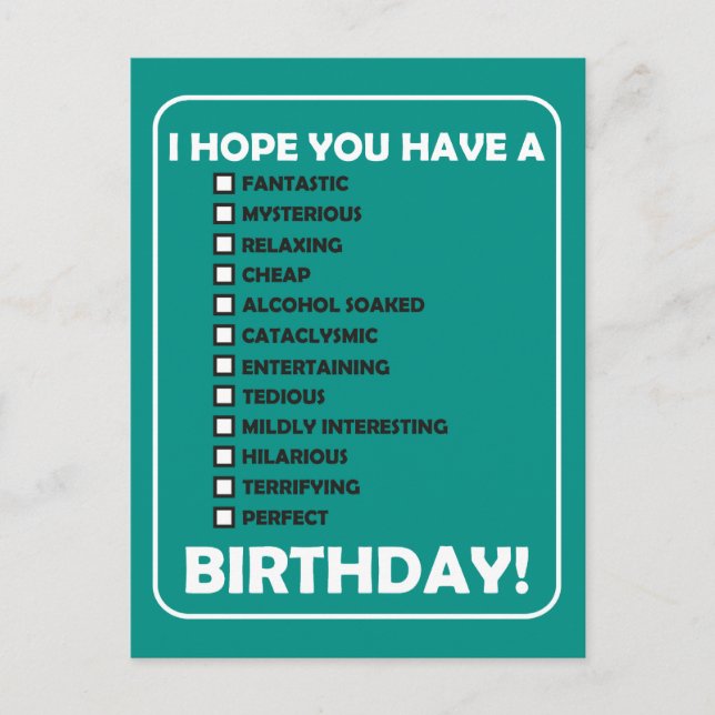 Ich hoffe, du hast... Geburtstag Postkarte (Vorderseite)