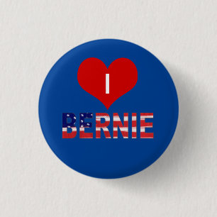 Ich höre BERNIE! auf Blau mit Flagge Button