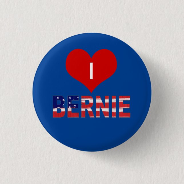 Ich höre BERNIE! auf Blau mit Flagge Button (Vorderseite)
