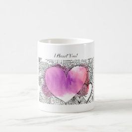 Ich höre dich Verzierte rosa und Lila Herzkunst Verwandlungstasse