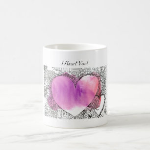 Ich höre dich Verzierte rosa und Lila Herzkunst Verwandlungstasse