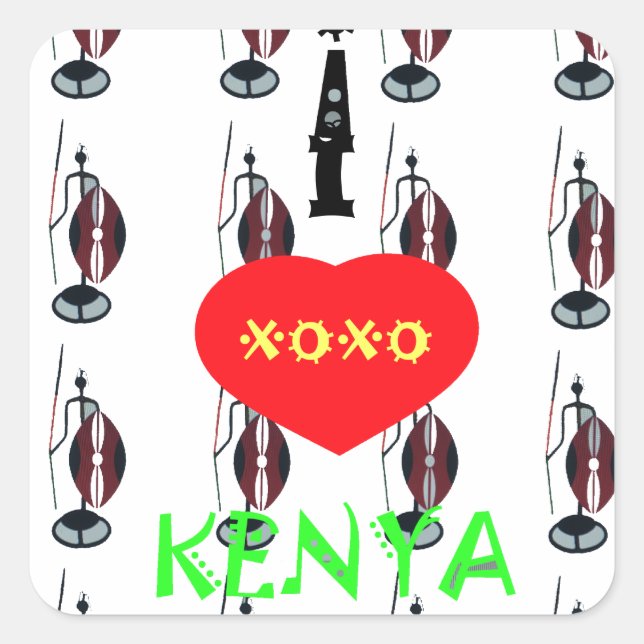 Ich höre Kenya XOXO Quadratischer Aufkleber (Vorderseite)