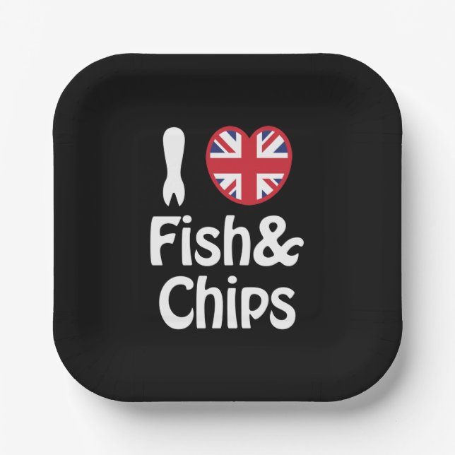 Ich höre [Liebe] Fisch & Chips Bandana Pappteller (Vorderseite)
