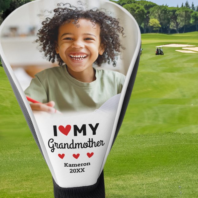 Ich höre Liebe mein Großmutter Foto Name Großkind Golf Headcover (I Heart Love My Grandmother Photo Name Grandchild Golf Head Cover)
