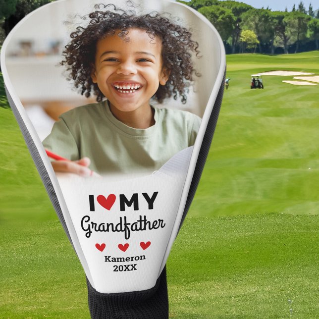 Ich höre Liebe Mein Großvater Foto Name Großkind Golf Headcover (I Heart Love My Grandfather Photo Name Grandchild Golf Head Cover)