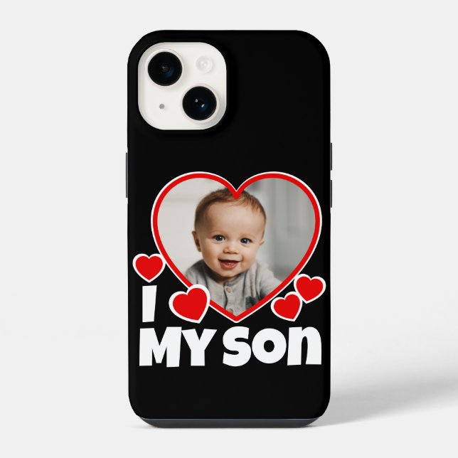 Ich höre mein Sohn Personalisiertes Foto iPhone 14 Hülle (Rückseite)