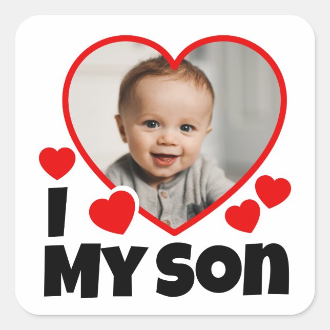 Ich höre mein Sohn Personalisiertes Foto Quadratischer Aufkleber (Vorderseite)