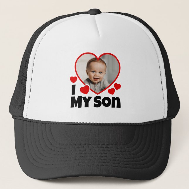 Ich höre mein Sohn Personalisiertes Foto Truckerkappe (Vorderseite)