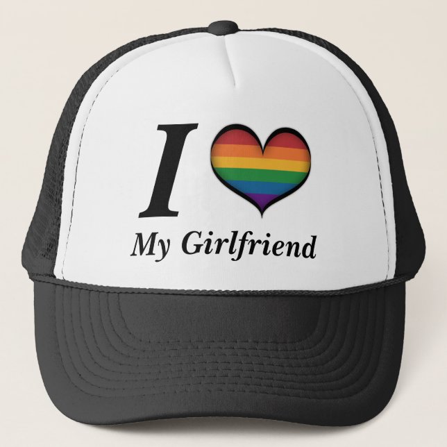 Ich höre meine Freundin Lesbian Pride Typografie Truckerkappe (Vorderseite)