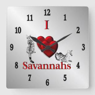 Ich höre Savannah Cat Silver Black Numbers Quadratische Wanduhr