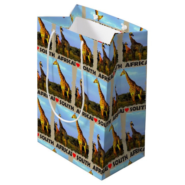 Ich höre Südafrika Giraffe Herd Mittlere Geschenktüte (Rückseite Schrägansicht)
