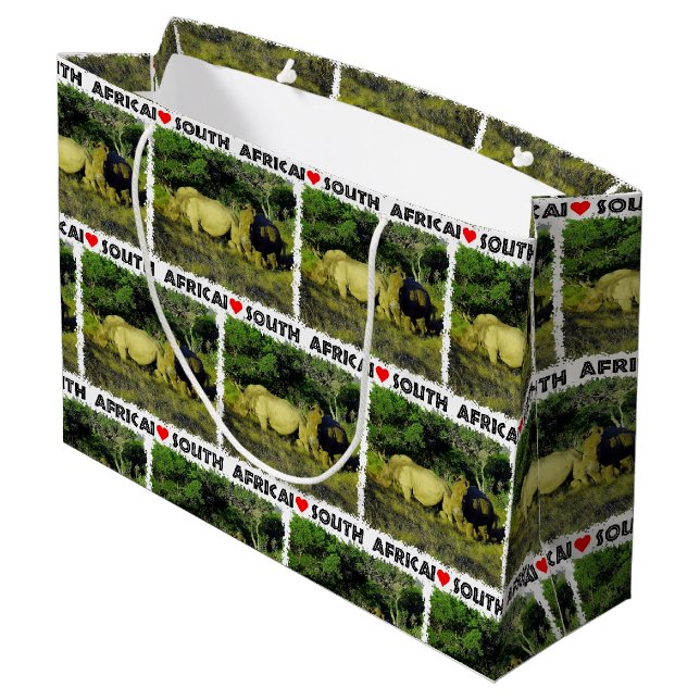 Ich höre Südafrika Rhino Couple Große Geschenktüte (Rückseite Schrägansicht)