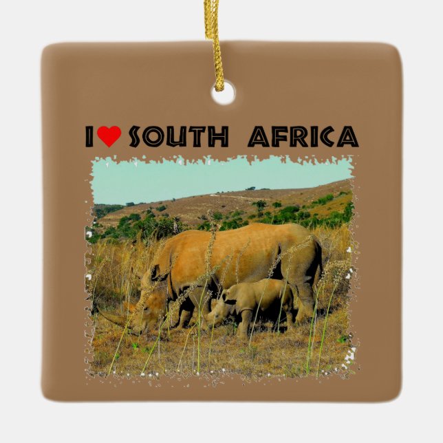 Ich höre Südafrika Rhino unter den Schilden Keramikornament (Vorderseite)