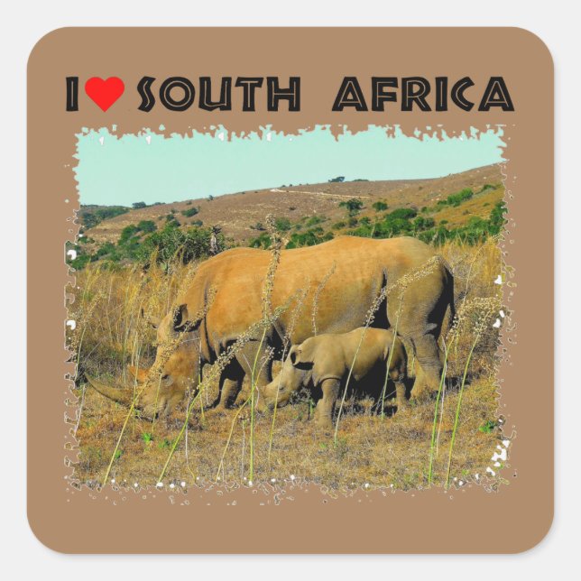 Ich höre Südafrika Rhino unter den Schilden Quadratischer Aufkleber (Vorderseite)