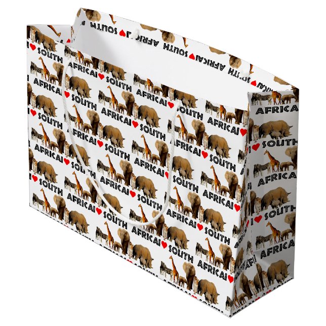 Ich höre Südafrika Wildlife Collage Große Geschenktüte (Rückseite Schrägansicht)