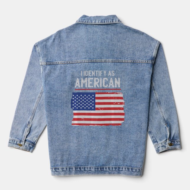 Ich identifiziere mich als amerikanische Flagge Jeansjacke (Rückseite)