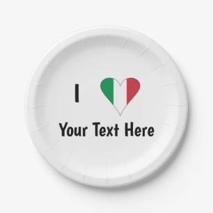 Ich (Italienische Flagge Herz Liebe) Ihren Text Pappteller