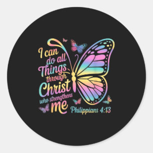 Ich kann alle Dinge durch Christus Schmetterling B Runder Aufkleber