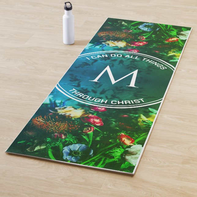 ICH KANN ALLES Christliche Monogramm Floral Yogamatte (Beispiel)