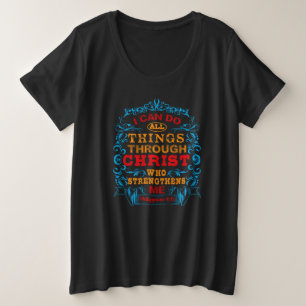 Ich kann alles durch Christus Blue Red Ladys tun Große Größe T-Shirt