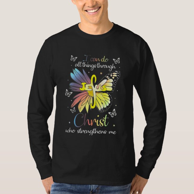 Ich kann alles durch Christus Jesus Schmetterling  T-Shirt (Vorderseite)