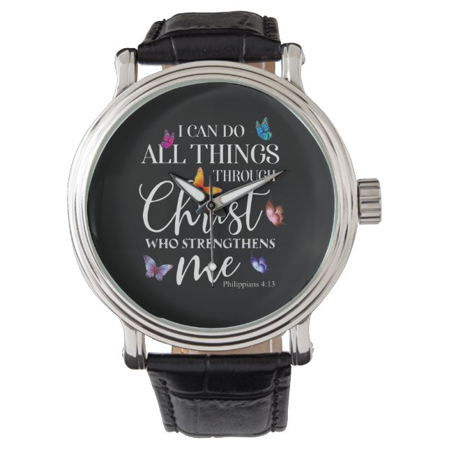 Ich kann alles durch Christus Schmetterlingskunst  Armbanduhr (Vorderseite)