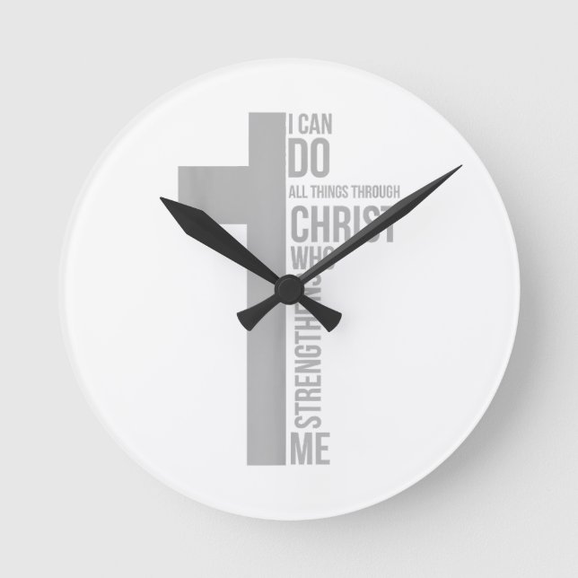 Ich kann alles durch Christus tun, der stärkt Runde Wanduhr (Vorderseite)