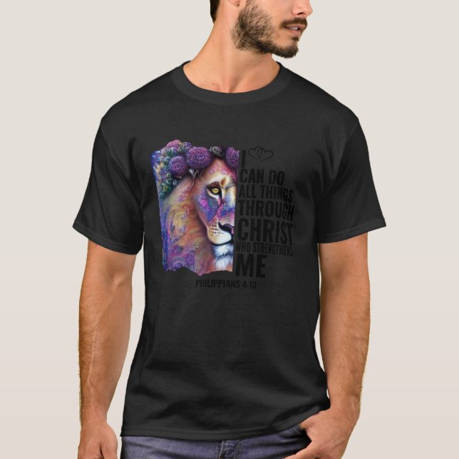 Ich kann alles durch die Bibel Christi-Löwen tun T-Shirt (Vorderseite)