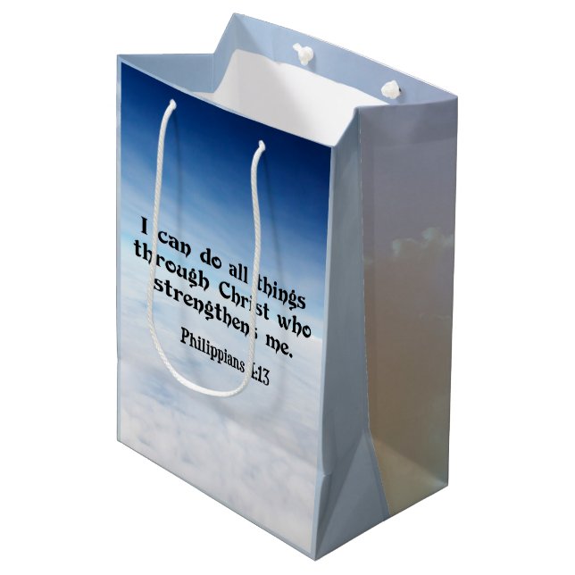 Ich kann alles durch...Philippinen 4:13 Mittlere Geschenktüte (Vorderseite Schrägansicht)
