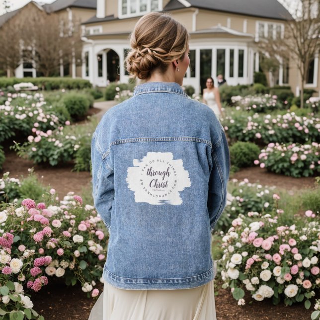 Ich kann alles tun, um Lila Skriptbibliotheken zu  Jeansjacke (Hochzeit Rückseite)