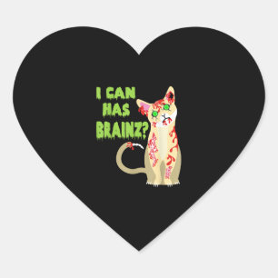 Ich kann ein Gehirn-Zombie-Cat-Shirt haben Herz-Aufkleber