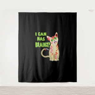 Ich kann ein Gehirn-Zombie-Cat-Shirt haben Wandteppich