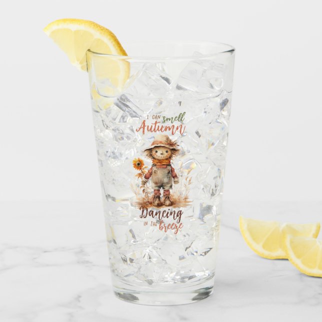 Ich kann Herbst riechen - rustikale Vogelscheuche  Glas (Vorderseite Ice)