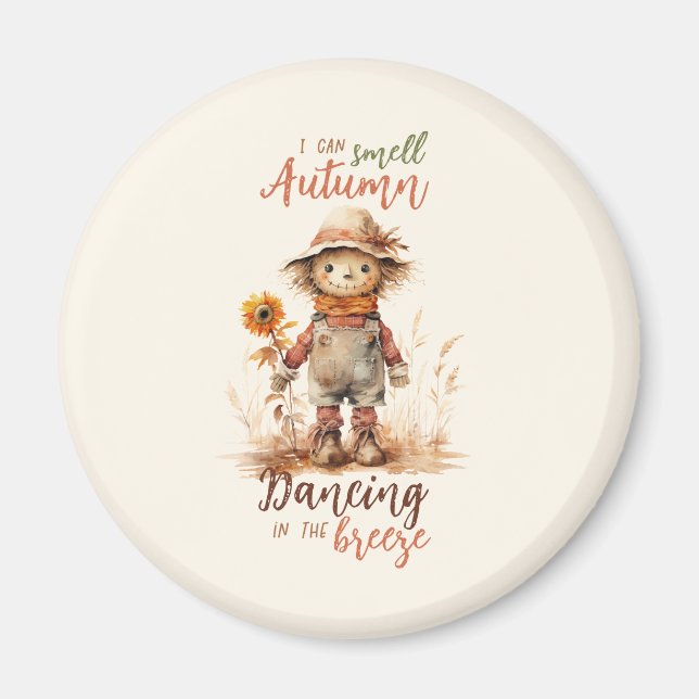 Ich kann Herbst riechen - rustikale Vogelscheuche  Magnet (Vorne)