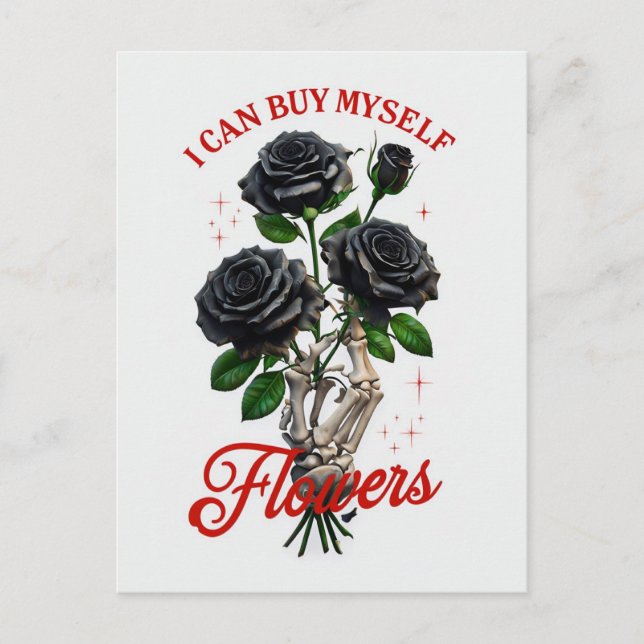 Ich kann mir selbst Blume Skelett Hand und Rose ka Postkarte (Vorderseite)